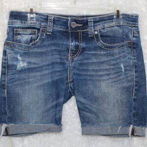 BKE Women's Dark Blue Distressed Jean Shorts